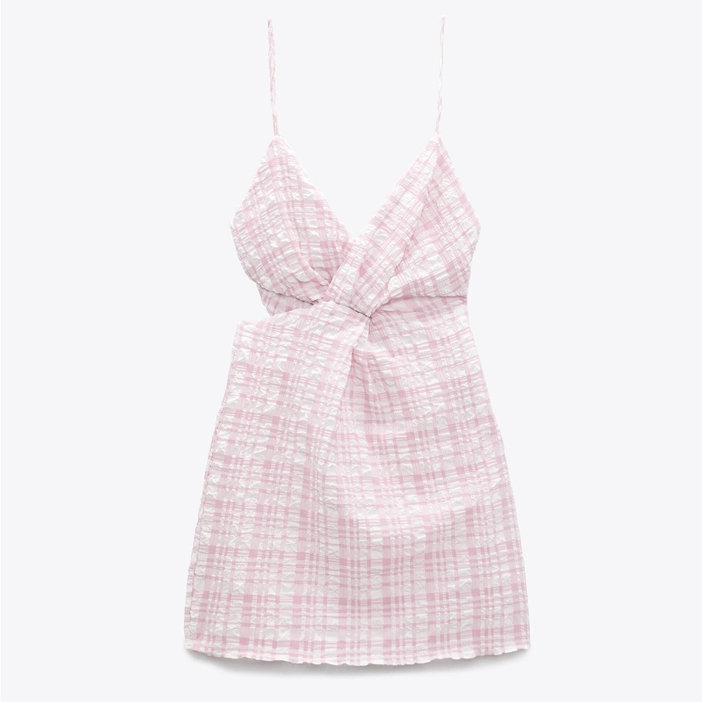 Zara Pink Textured Plaid Cut-Out Mini Dress